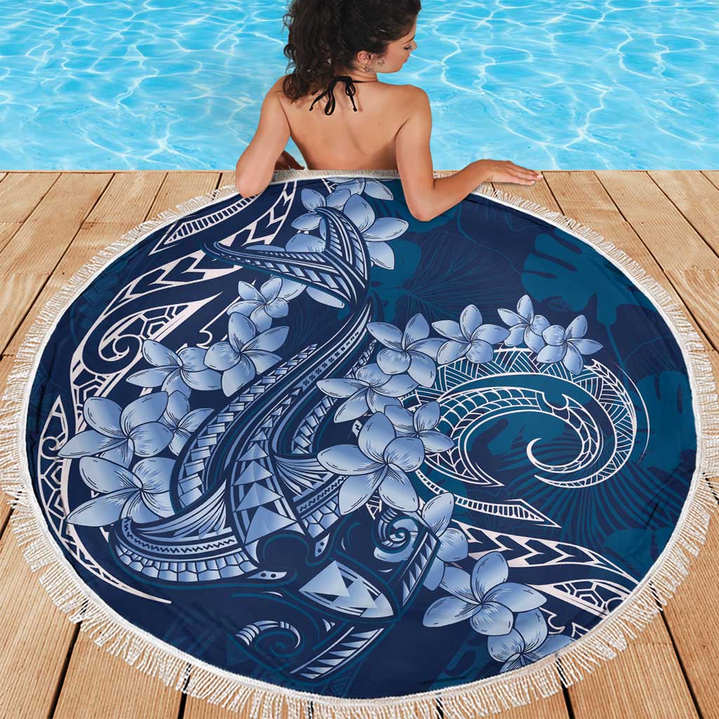 Navy Blue Polynesia Hammerhead Shark Tattoo With Plumeria Lei Beach Blanket LT14 - Polynesian Pride