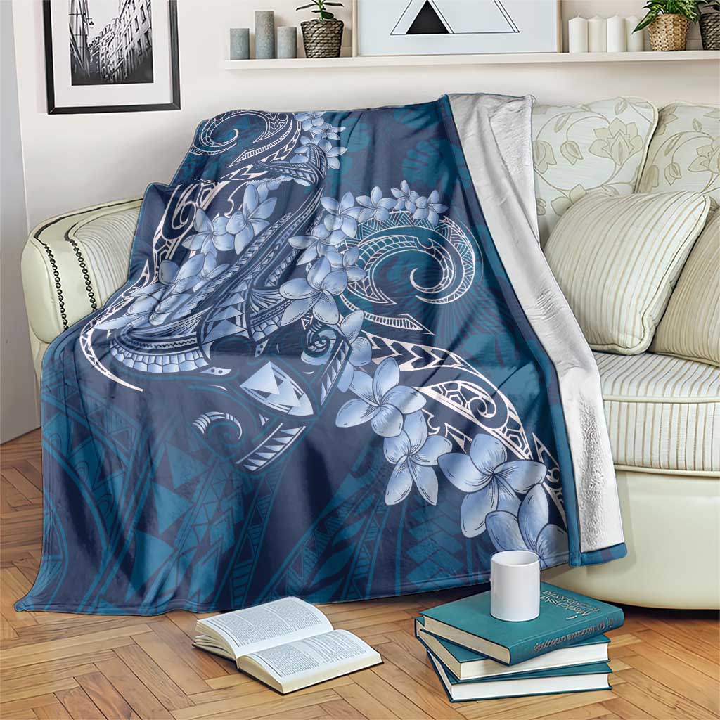 Navy Blue Polynesia Hammerhead Shark Tattoo With Plumeria Lei Blanket LT14 Navy Blue - Polynesian Pride