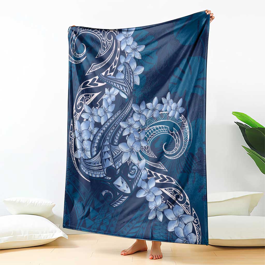 Navy Blue Polynesia Hammerhead Shark Tattoo With Plumeria Lei Blanket LT14 - Polynesian Pride