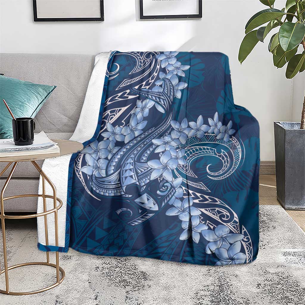 Navy Blue Polynesia Hammerhead Shark Tattoo With Plumeria Lei Blanket LT14 - Polynesian Pride