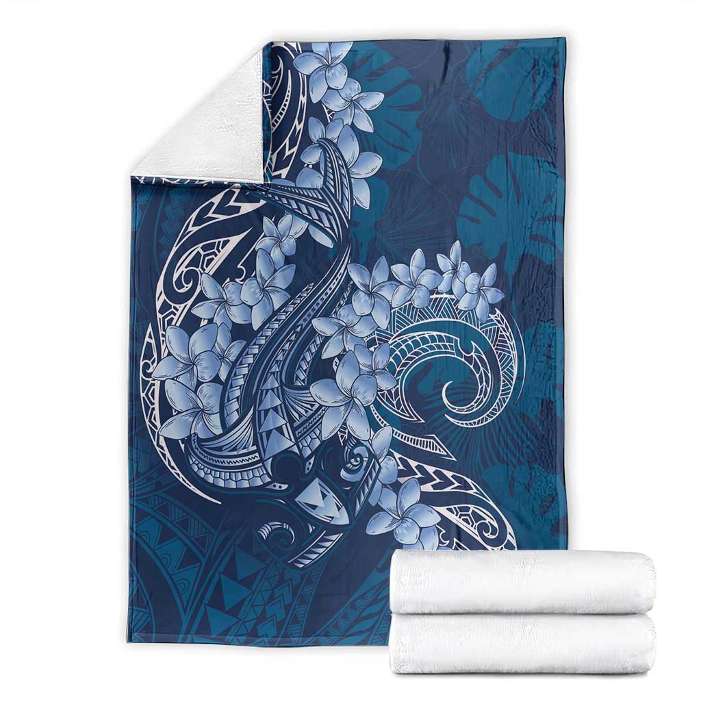 Navy Blue Polynesia Hammerhead Shark Tattoo With Plumeria Lei Blanket LT14 - Polynesian Pride
