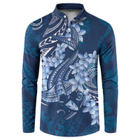 Navy Blue Polynesia Hammerhead Shark Tattoo With Plumeria Lei Button Sweatshirt LT14 Navy Blue - Polynesian Pride
