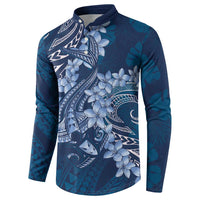 Navy Blue Polynesia Hammerhead Shark Tattoo With Plumeria Lei Button Sweatshirt LT14 - Polynesian Pride