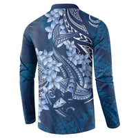 Navy Blue Polynesia Hammerhead Shark Tattoo With Plumeria Lei Button Sweatshirt LT14 - Polynesian Pride