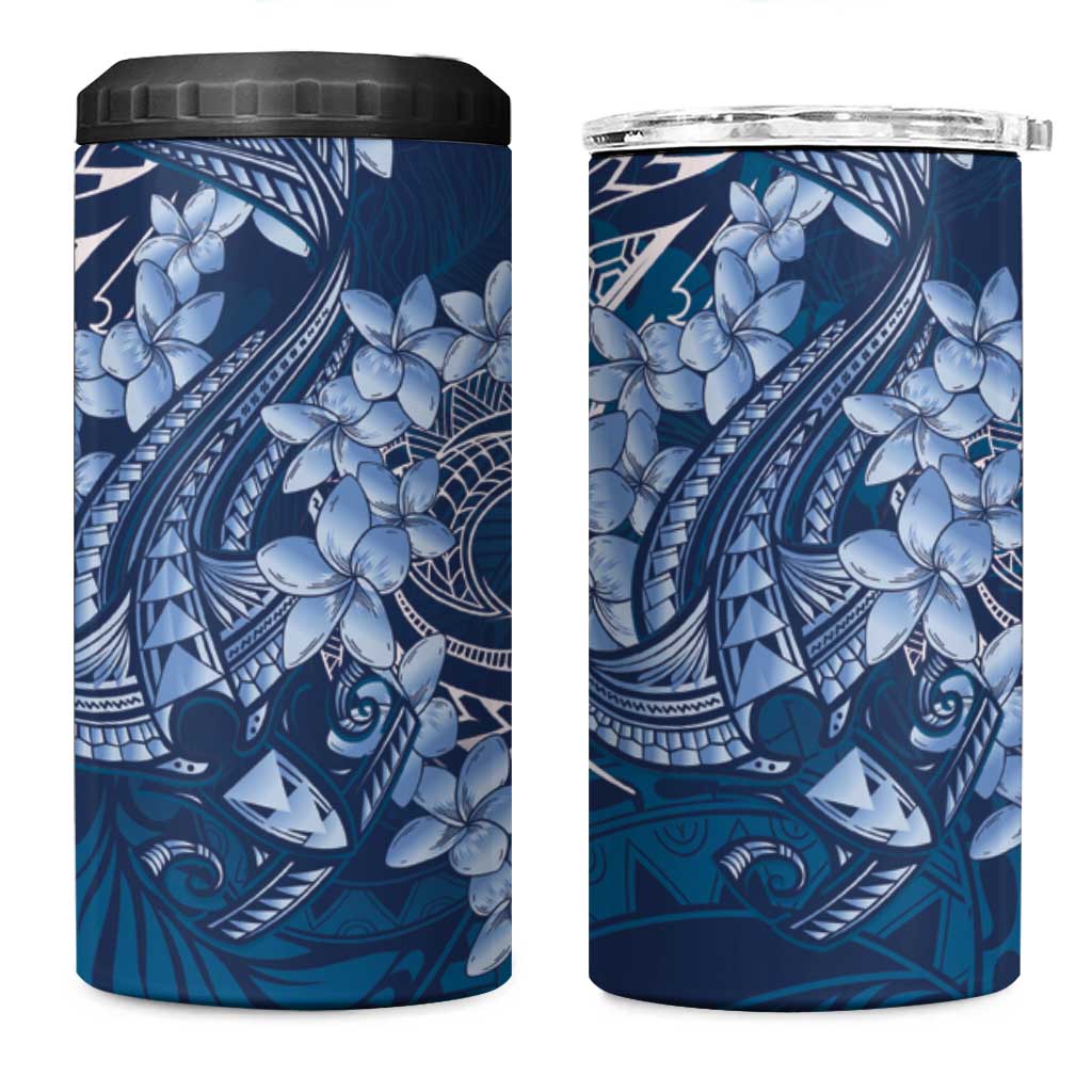 Navy Blue Polynesia Hammerhead Shark Tattoo With Plumeria Lei 4 in 1 Can Cooler Tumbler LT14 One Size: 16 oz Navy Blue - Polynesian Pride