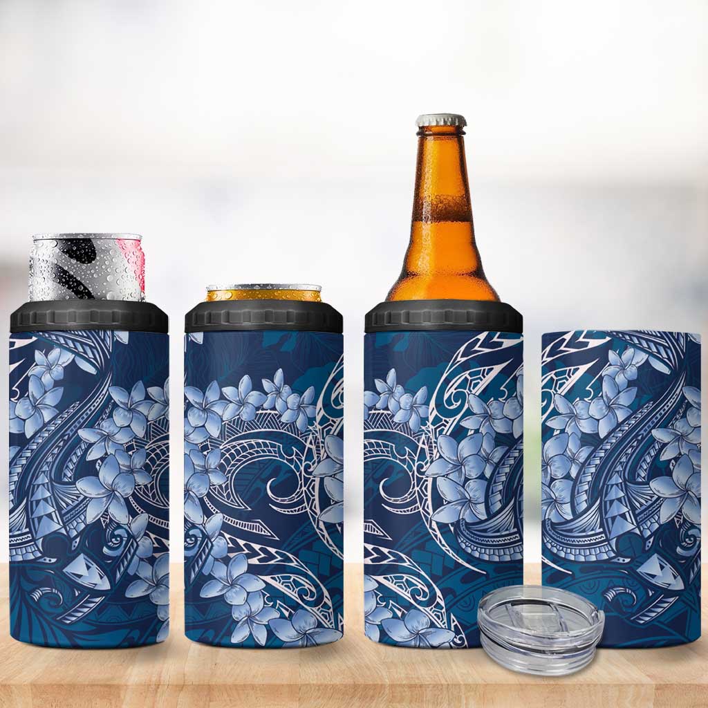 Navy Blue Polynesia Hammerhead Shark Tattoo With Plumeria Lei 4 in 1 Can Cooler Tumbler LT14 - Polynesian Pride
