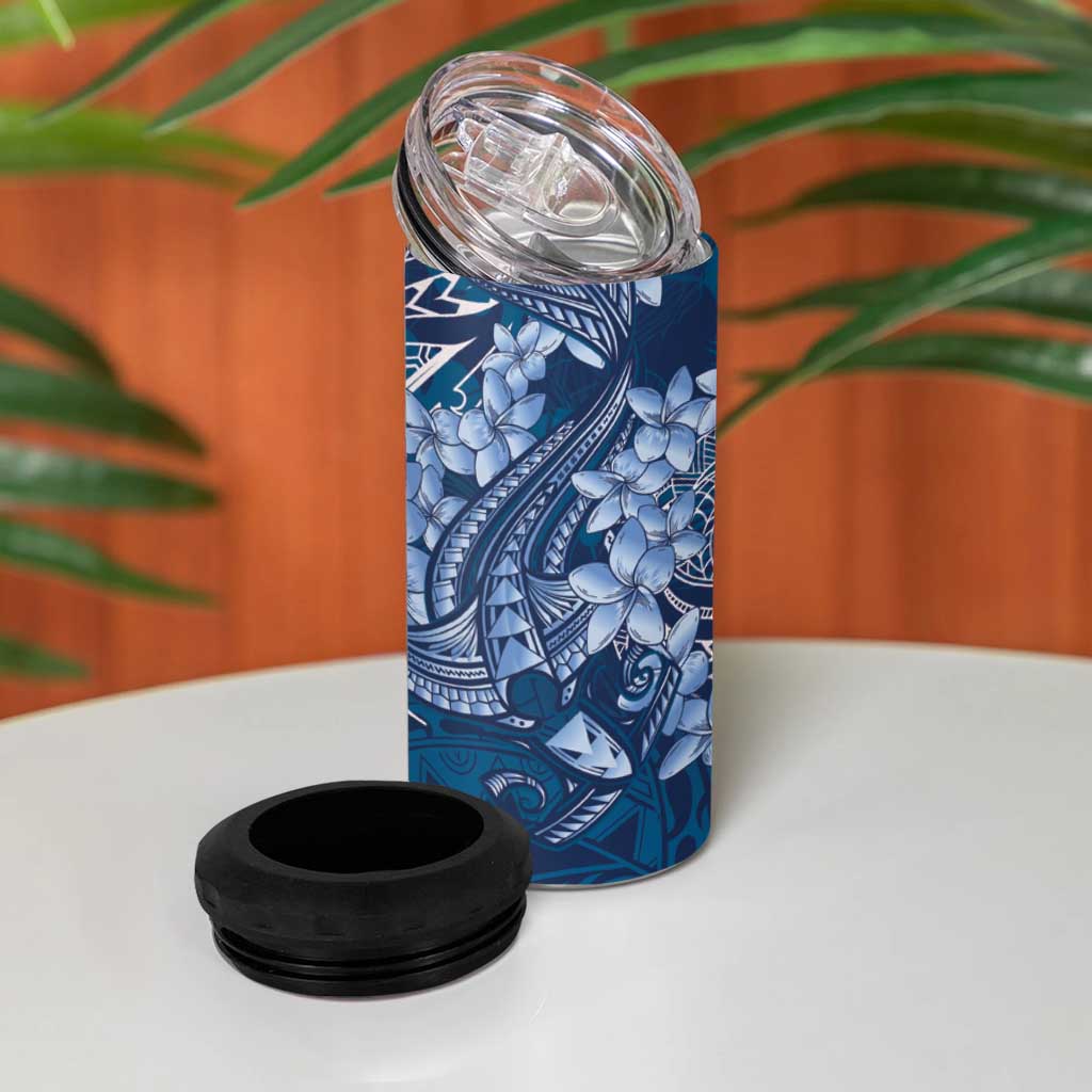 Navy Blue Polynesia Hammerhead Shark Tattoo With Plumeria Lei 4 in 1 Can Cooler Tumbler LT14 - Polynesian Pride