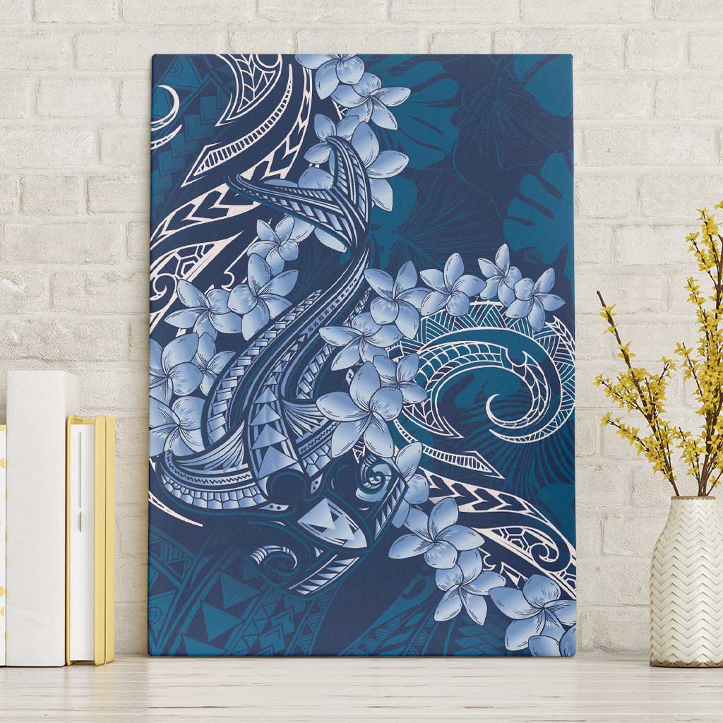 Navy Blue Polynesia Hammerhead Shark Tattoo With Plumeria Lei Canvas Wall Art LT14 Without Frame Navy Blue - Polynesian Pride