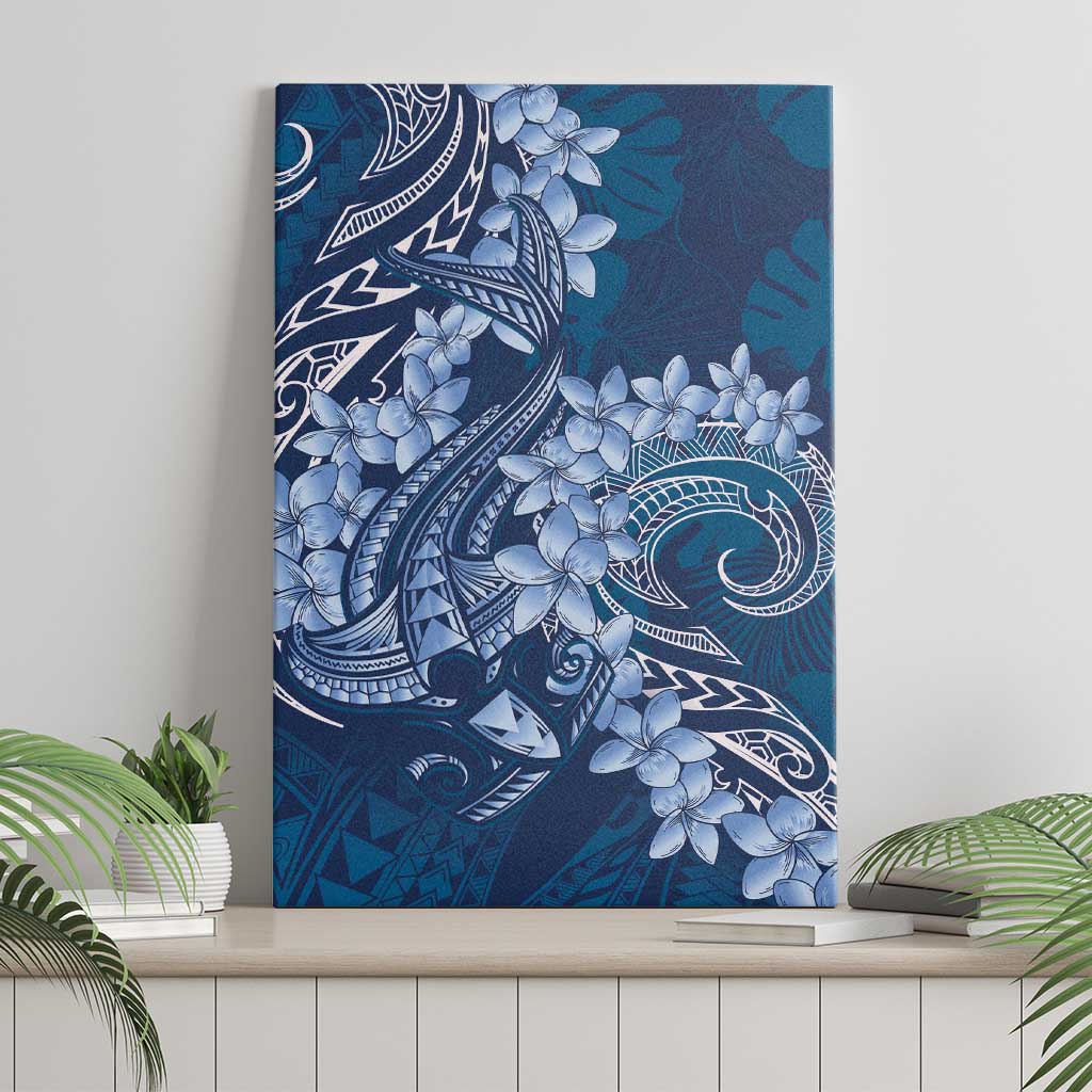 Navy Blue Polynesia Hammerhead Shark Tattoo With Plumeria Lei Canvas Wall Art LT14 - Polynesian Pride