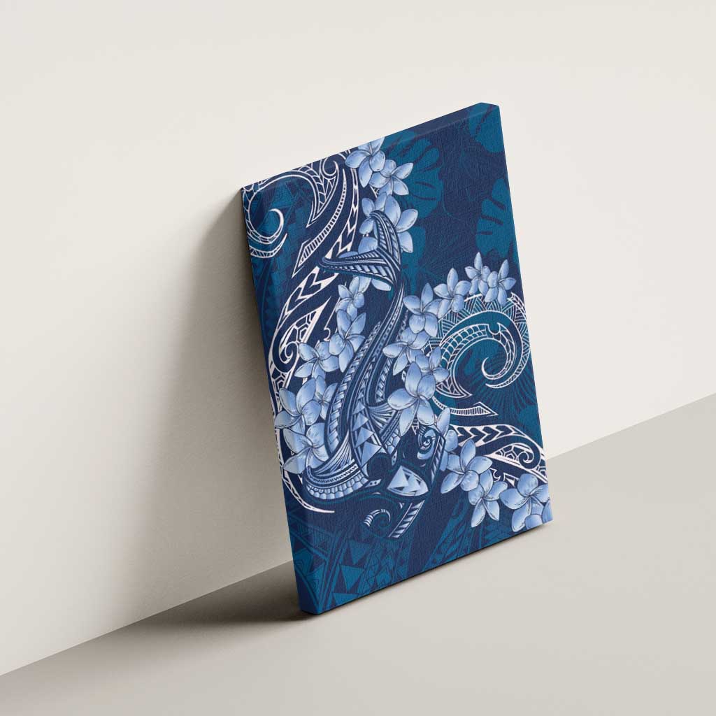 Navy Blue Polynesia Hammerhead Shark Tattoo With Plumeria Lei Canvas Wall Art LT14 - Polynesian Pride