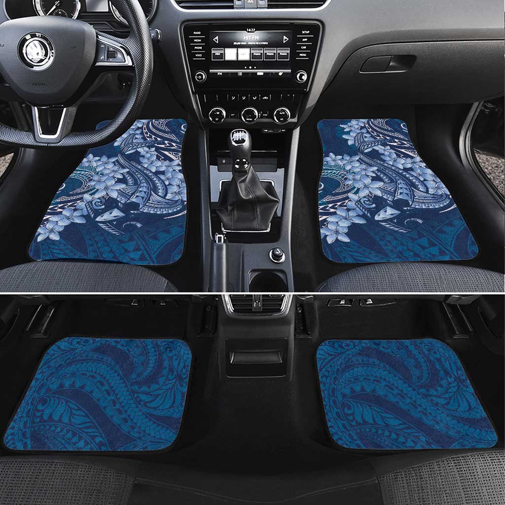 Navy Blue Polynesia Hammerhead Shark Tattoo With Plumeria Lei Car Mats LT14 Set 4pcs Navy Blue - Polynesian Pride