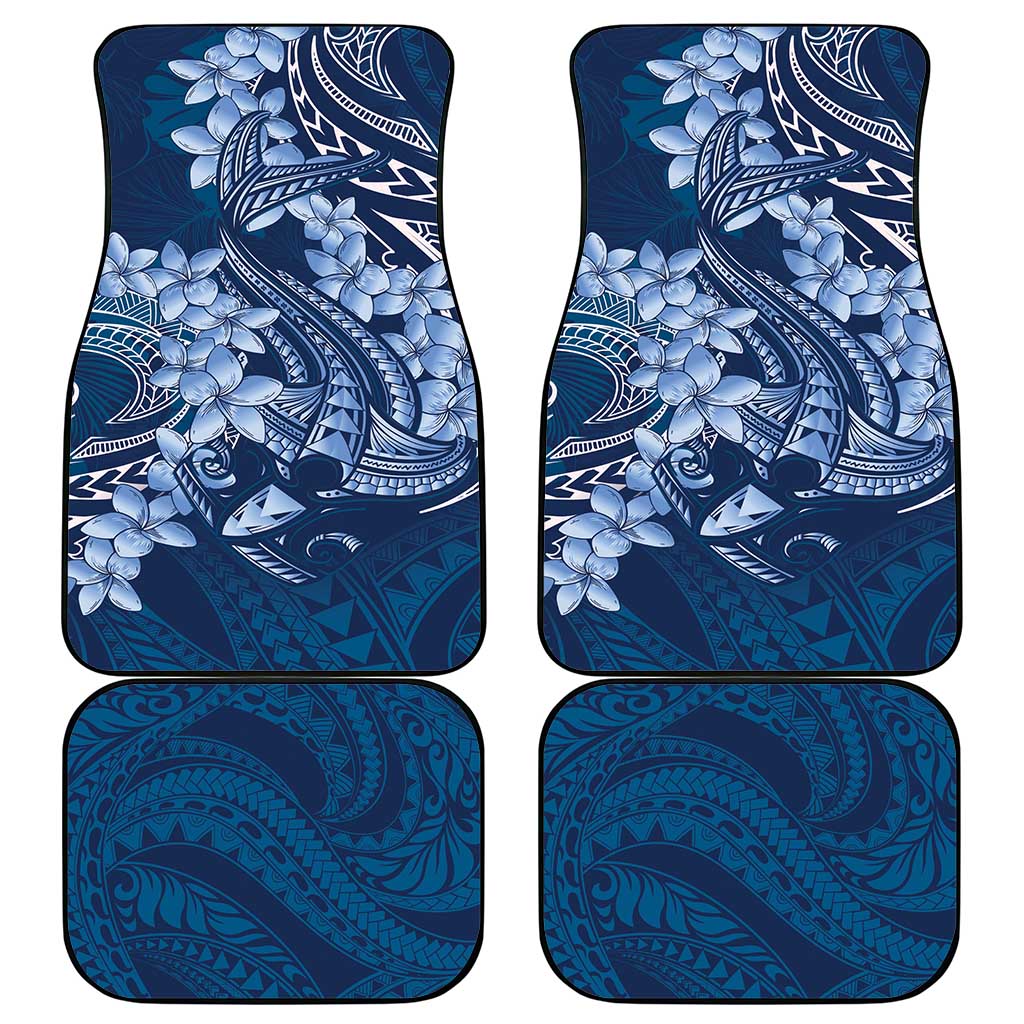 Navy Blue Polynesia Hammerhead Shark Tattoo With Plumeria Lei Car Mats LT14 - Polynesian Pride
