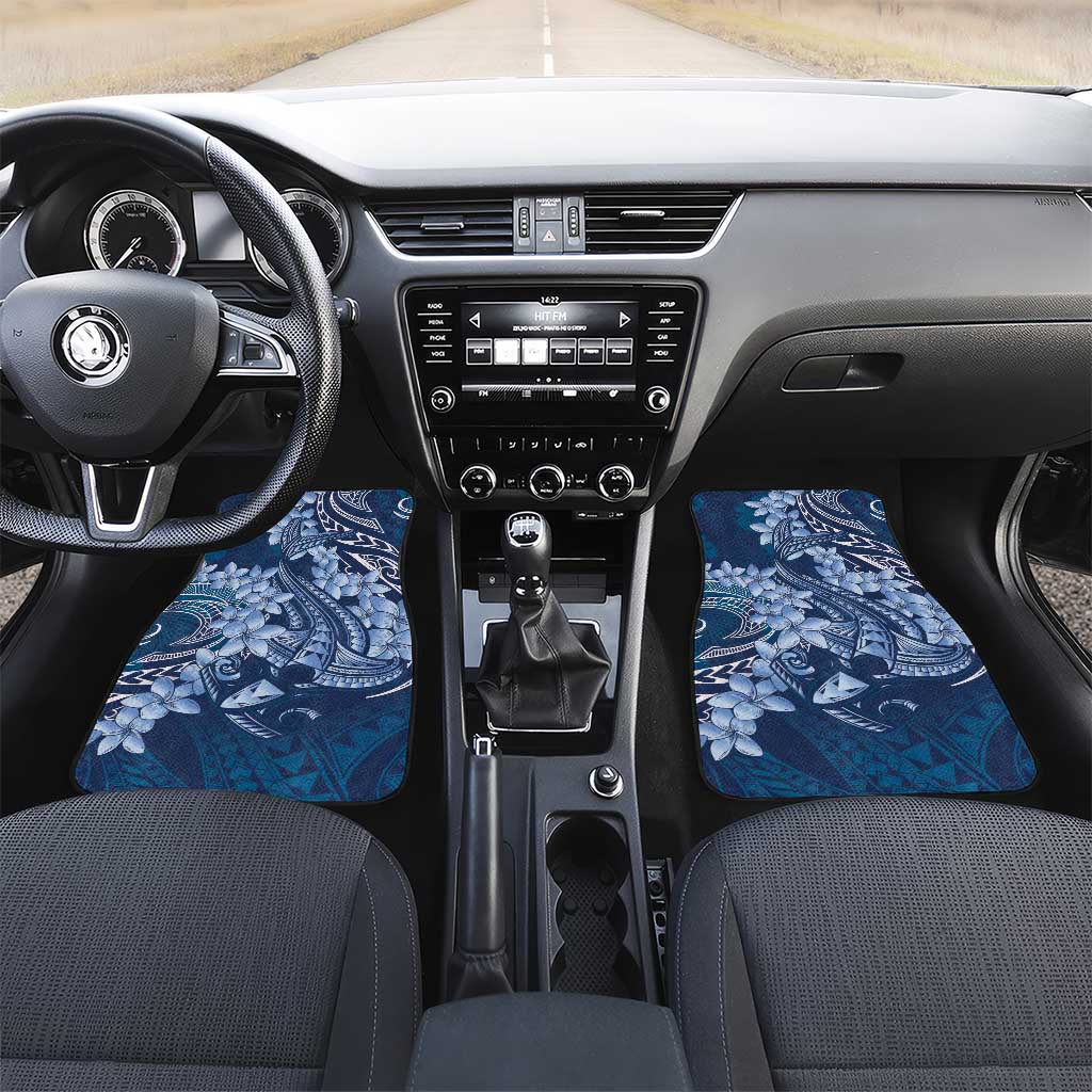 Navy Blue Polynesia Hammerhead Shark Tattoo With Plumeria Lei Car Mats LT14 Set 2pcs - Front Navy Blue - Polynesian Pride