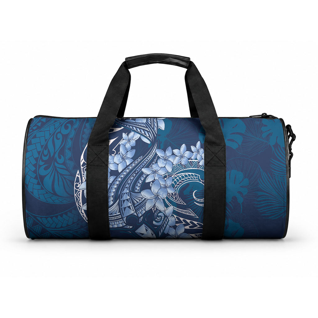 Navy Blue Polynesia Hammerhead Shark Tattoo With Plumeria Lei Duffle Bag LT14 One size Navy Blue - Polynesian Pride
