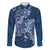 Navy Blue Polynesia Hammerhead Shark Tattoo With Plumeria Lei Family Matching Off The Shoulder Long Sleeve Dress and Hawaiian Shirt