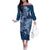 Navy Blue Polynesia Hammerhead Shark Tattoo With Plumeria Lei Family Matching Off The Shoulder Long Sleeve Dress and Hawaiian Shirt