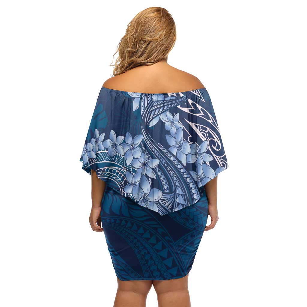 Navy Blue Polynesia Hammerhead Shark Tattoo With Plumeria Lei Family Matching Off Shoulder Short Dress and Hawaiian Shirt
