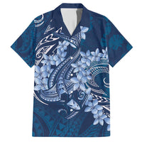 Navy Blue Polynesia Hammerhead Shark Tattoo With Plumeria Lei Family Matching Puletasi and Hawaiian Shirt