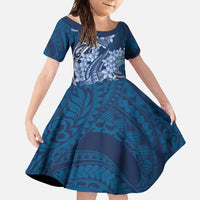 Navy Blue Polynesia Hammerhead Shark Tattoo With Plumeria Lei Family Matching Tank Maxi Dress and Hawaiian Shirt