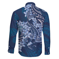 Navy Blue Polynesia Hammerhead Shark Tattoo With Plumeria Lei Family Matching Tank Maxi Dress and Hawaiian Shirt