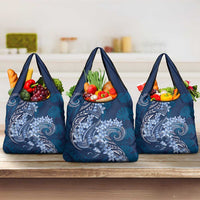 Navy Blue Polynesia Hammerhead Shark Tattoo With Plumeria Lei Grocery Bag LT14 3-pack One Size Navy Blue - Polynesian Pride