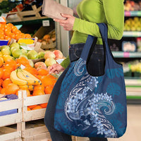 Navy Blue Polynesia Hammerhead Shark Tattoo With Plumeria Lei Grocery Bag LT14 - Polynesian Pride