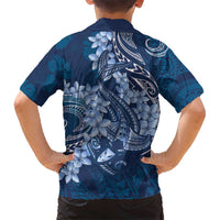 Navy Blue Polynesia Hammerhead Shark Tattoo With Plumeria Lei Hawaiian Shirt