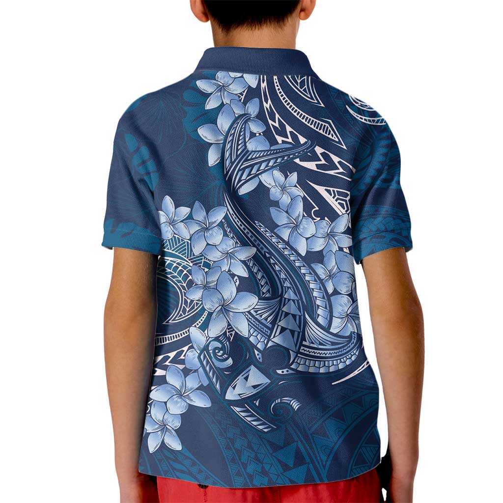 Navy Blue Polynesia Hammerhead Shark Tattoo With Plumeria Lei Kid Polo Shirt