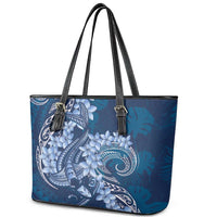 Navy Blue Polynesia Hammerhead Shark Tattoo With Plumeria Lei Leather Tote Bag