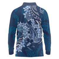 Navy Blue Polynesia Hammerhead Shark Tattoo With Plumeria Lei Long Sleeve Polo Shirt