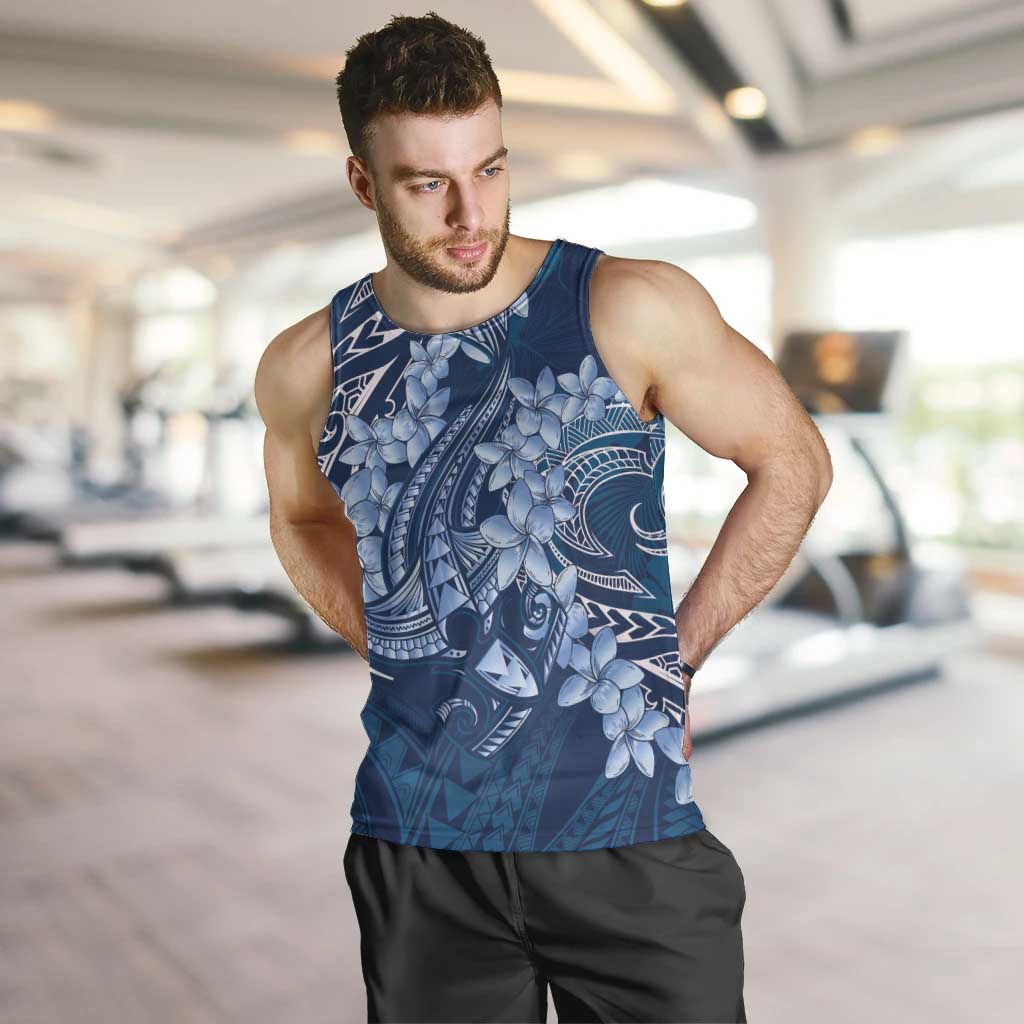 Navy Blue Polynesia Hammerhead Shark Tattoo With Plumeria Lei Men Tank Top LT14 Navy Blue - Polynesian Pride