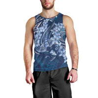 Navy Blue Polynesia Hammerhead Shark Tattoo With Plumeria Lei Men Tank Top LT14 - Polynesian Pride