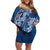 Navy Blue Polynesia Hammerhead Shark Tattoo With Plumeria Lei Off Shoulder Short Dress
