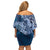 Navy Blue Polynesia Hammerhead Shark Tattoo With Plumeria Lei Off Shoulder Short Dress