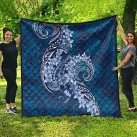 Navy Blue Polynesia Hammerhead Shark Tattoo With Plumeria Lei Quilt