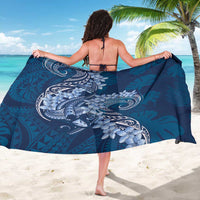 Navy Blue Polynesia Hammerhead Shark Tattoo With Plumeria Lei Sarong
