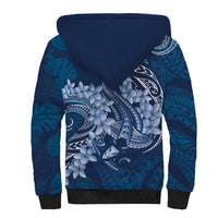 Navy Blue Polynesia Hammerhead Shark Tattoo With Plumeria Lei Sherpa Hoodie LT14 - Polynesian Pride