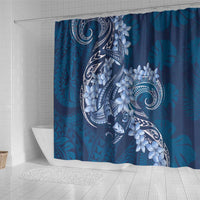Navy Blue Polynesia Hammerhead Shark Tattoo With Plumeria Lei Shower Curtain