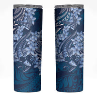 Navy Blue Polynesia Hammerhead Shark Tattoo With Plumeria Lei Skinny Tumbler