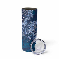 Navy Blue Polynesia Hammerhead Shark Tattoo With Plumeria Lei Skinny Tumbler