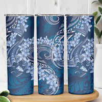 Navy Blue Polynesia Hammerhead Shark Tattoo With Plumeria Lei Skinny Tumbler