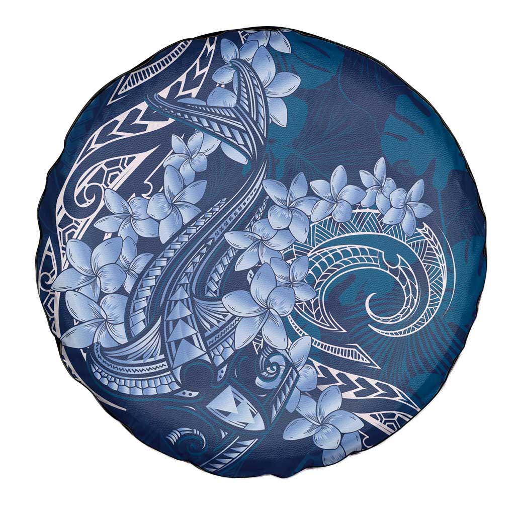 Navy Blue Polynesia Hammerhead Shark Tattoo With Plumeria Lei Spare Tire Cover LT14 - Polynesian Pride