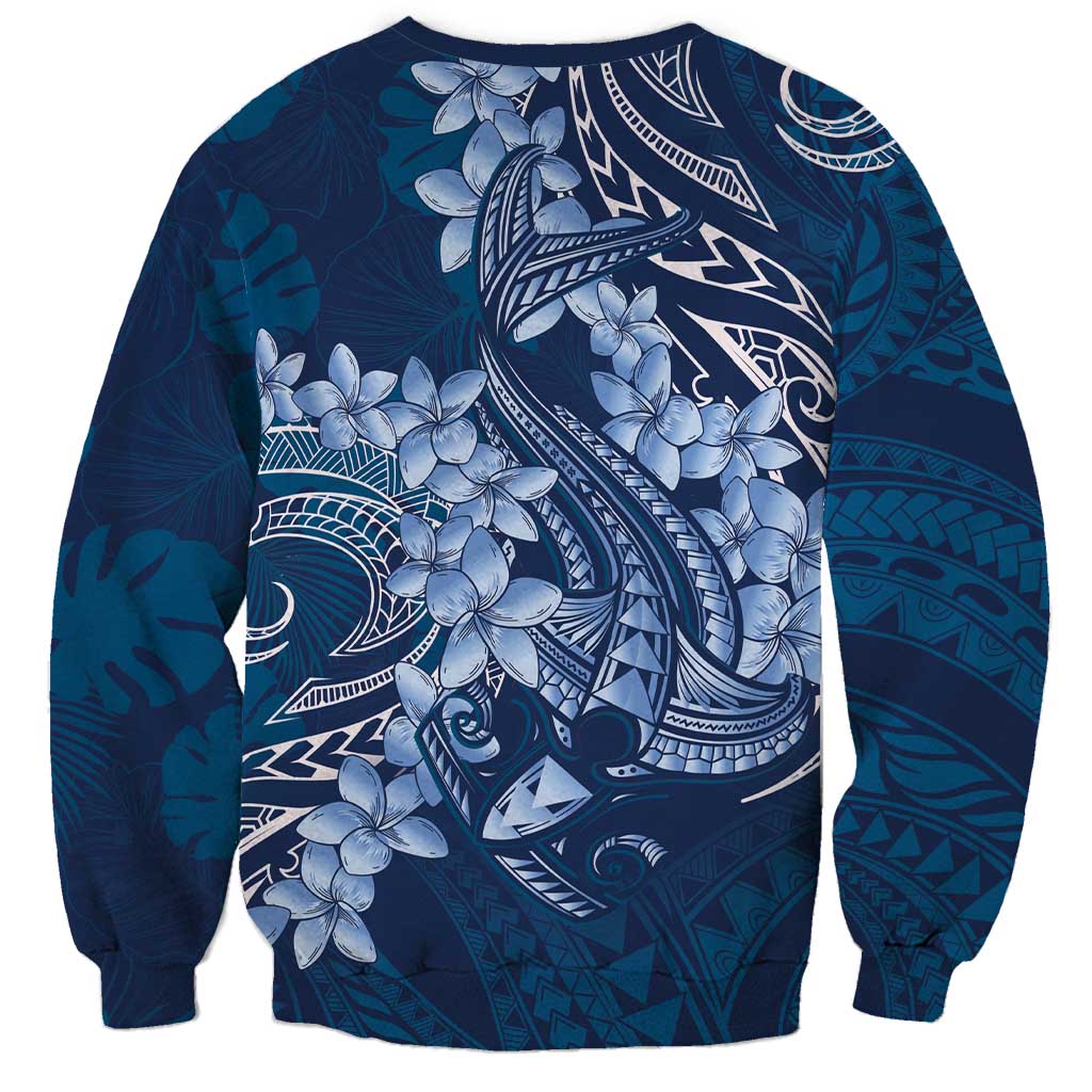 Navy Blue Polynesia Hammerhead Shark Tattoo With Plumeria Lei Sweatshirt LT14 - Polynesian Pride