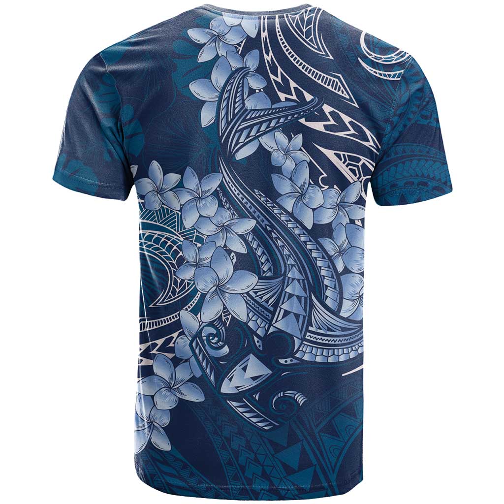 Navy Blue Polynesia Hammerhead Shark Tattoo With Plumeria Lei T Shirt