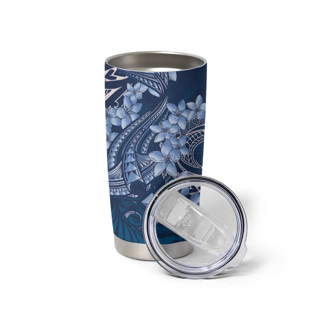 Navy Blue Polynesia Hammerhead Shark Tattoo With Plumeria Lei Tumbler Cup