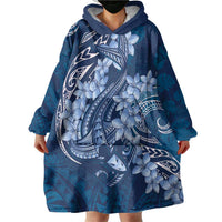 Navy Blue Polynesia Hammerhead Shark Tattoo With Plumeria Lei Wearable Blanket Hoodie LT14 - Polynesian Pride
