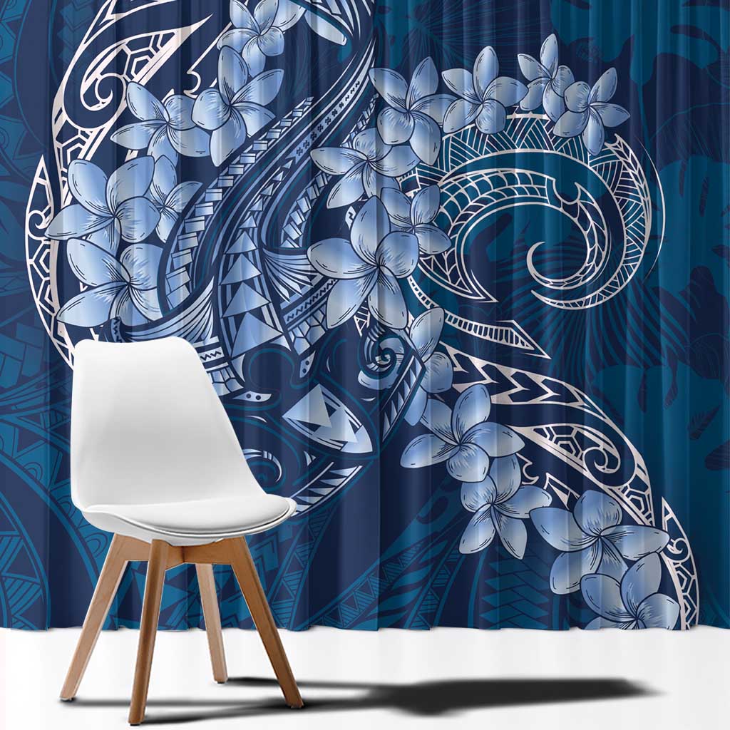 Navy Blue Polynesia Hammerhead Shark Tattoo With Plumeria Lei Window Curtain LT14 - Polynesian Pride