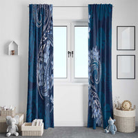 Navy Blue Polynesia Hammerhead Shark Tattoo With Plumeria Lei Window Curtain LT14 - Polynesian Pride