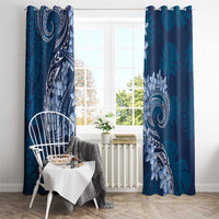 Navy Blue Polynesia Hammerhead Shark Tattoo With Plumeria Lei Window Curtain LT14 - Polynesian Pride
