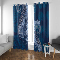 Navy Blue Polynesia Hammerhead Shark Tattoo With Plumeria Lei Window Curtain LT14 With Grommets Navy Blue - Polynesian Pride